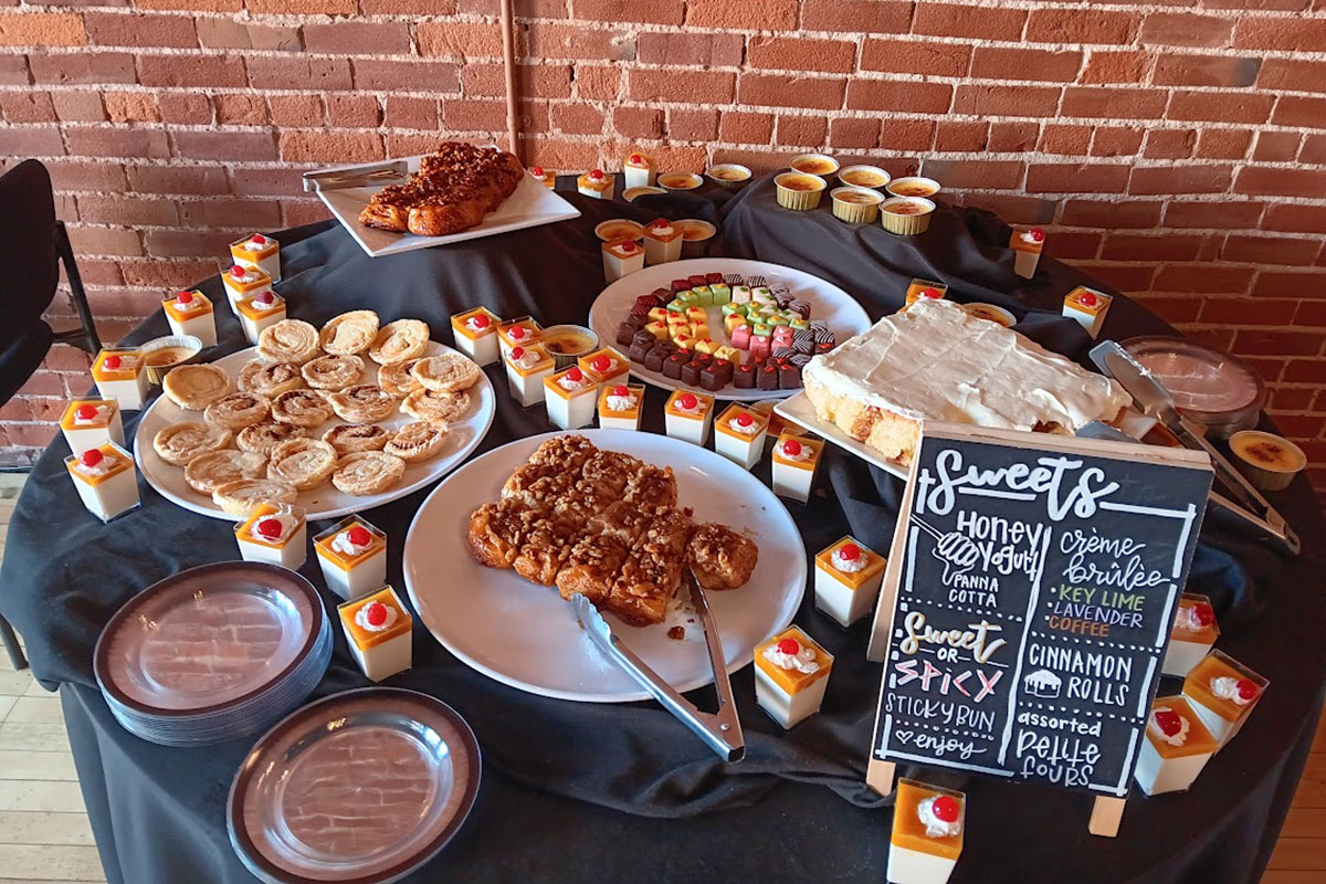 Variety of desserts on display.