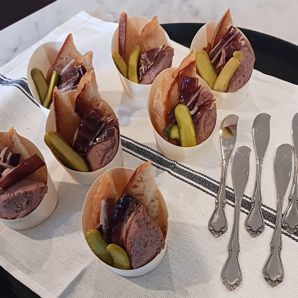 Gourmet appetizers with pickles and bread